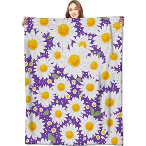 Flannel Blanket | White Daisy Purple Floral Soft Flannel Throw Blanket, Perfect Flower Garden Gifts For Kids Girls Women, Modern Cozy Home Decor For Sofa Couch Bed Bedroom Living Room | Home & Gift