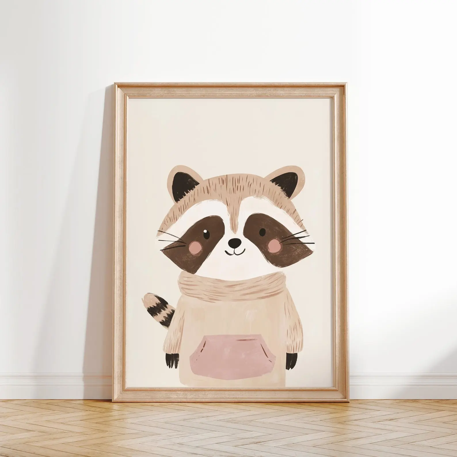 Raccoon Wall Art Woodland Animal Print Nursery Room Decor Kids Room Poster Cute Raccoon Woodland Theme Art