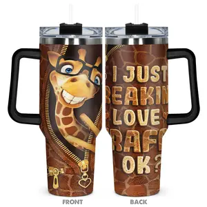 1pc, Gifts for Giraffe Lover 40oz Reusable Tumbler, Cartoon Giraffe Design Funny Print 40oz, Insulated and Durable, Insulated Travel Drinkware, Gift for Any Occasion: Birthdays, Holidays, or Special Moments for Family, Friends, or Coworkers