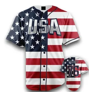 Usa 1776 Patriotic July 4th American Flag Printed Baseball Jersey S-5xl