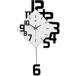 Large Wall Clock Mute Pendulum Quartz Pendant Modern Round Clock Simple Style for Study Office Bedroom Living Room Art Decorative Home Glass Metal