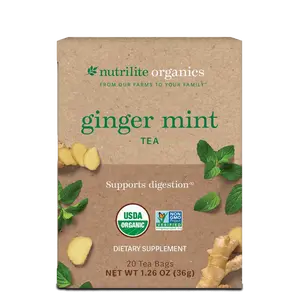 Nutrilite Organics Ginger Mint Tea 20 Servings - Organic Herbal Tea with Ginger & Mint for Daily Wellness & Refreshing Herbal Support, Caffeine-Free, Plant-Based, Natural Flavor, No Artificial Additives - Beverage