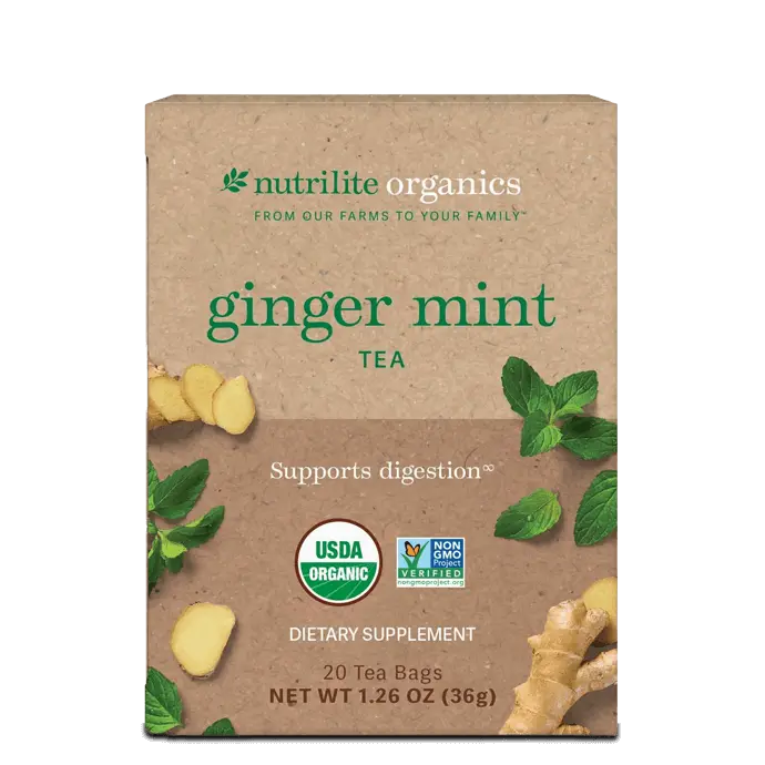Nutrilite Organics Ginger Mint Tea 20 Servings - Organic Herbal Tea with Ginger & Mint for Daily Wellness & Refreshing Herbal Support, Caffeine-Free, Plant-Based, Natural Flavor, No Artificial Additives - Beverage