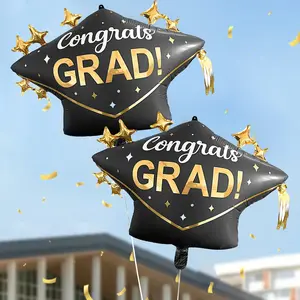 2pcs Graduation Hat Foil Balloons, Doctor Cap Shape Star Decor, Party Decoration, Graduation Decorations, Graduation Event, Graduation Celebration, Photo Props, Classroom Atmosphere, 2026 Graduation Theme