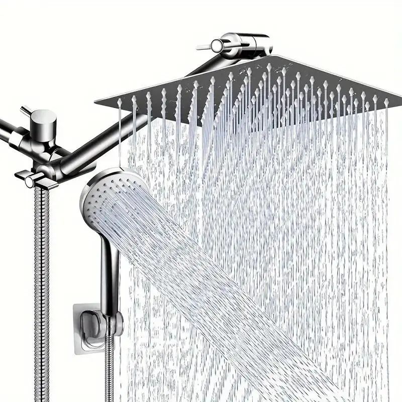 10 Inch High Pressure Rain Shower Head with Adjustable Extension Arm & Handheld Sprayer, Powerful Shower Equipment for Home Bathroom, Shower Head Set, Rainfall Shower Head With Handheld Combo, High Pressure Showerhead