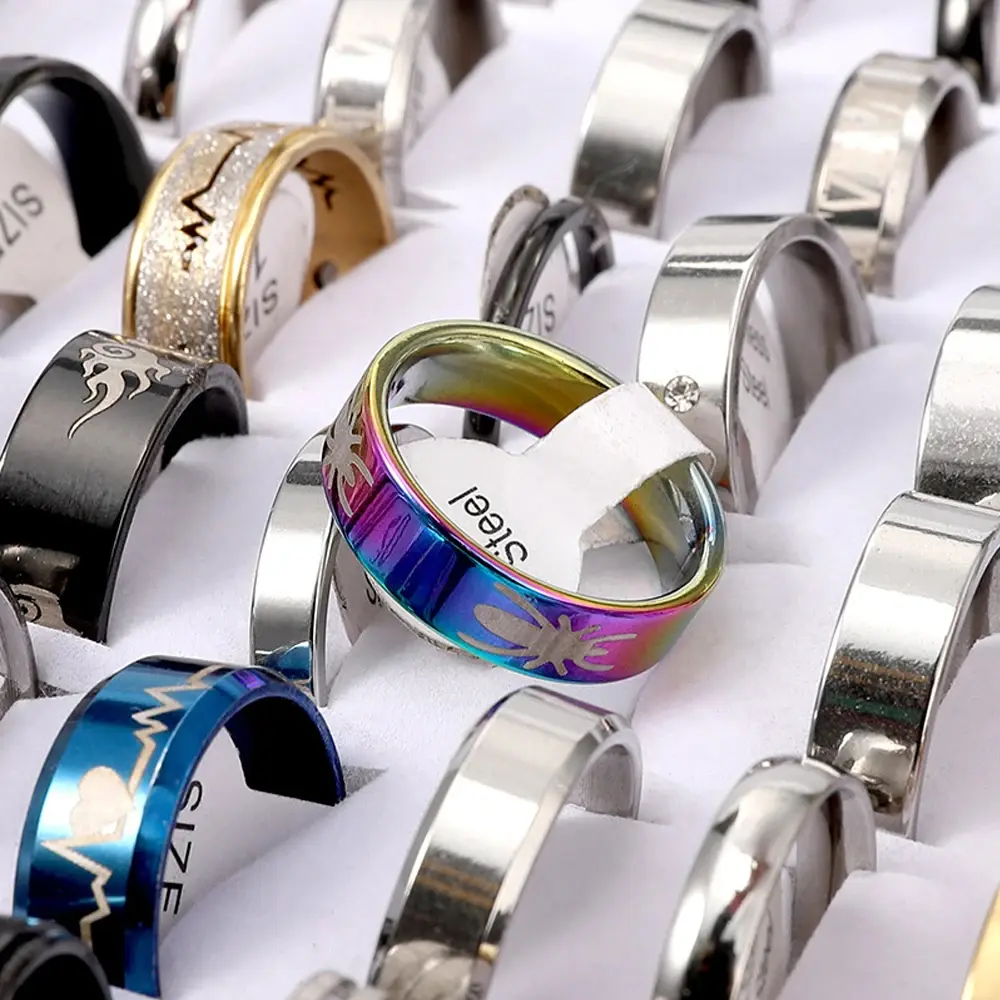 Fashion Jewelry Wholesale 100pcs/Lots Stainless Steel Rings Party Gift Wedding Rings Mix Style Mens Womens Rings
