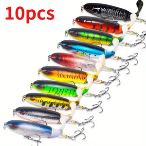 10pcs/ Set 35g 14cm/ 5.51in Plopper Fishing Lures Topwater Fishing Lures Whopper Floating Lure for Catfish Pike Perch Top Water Bass Bait Lure with Propeller Tail Pencil Floating Lure