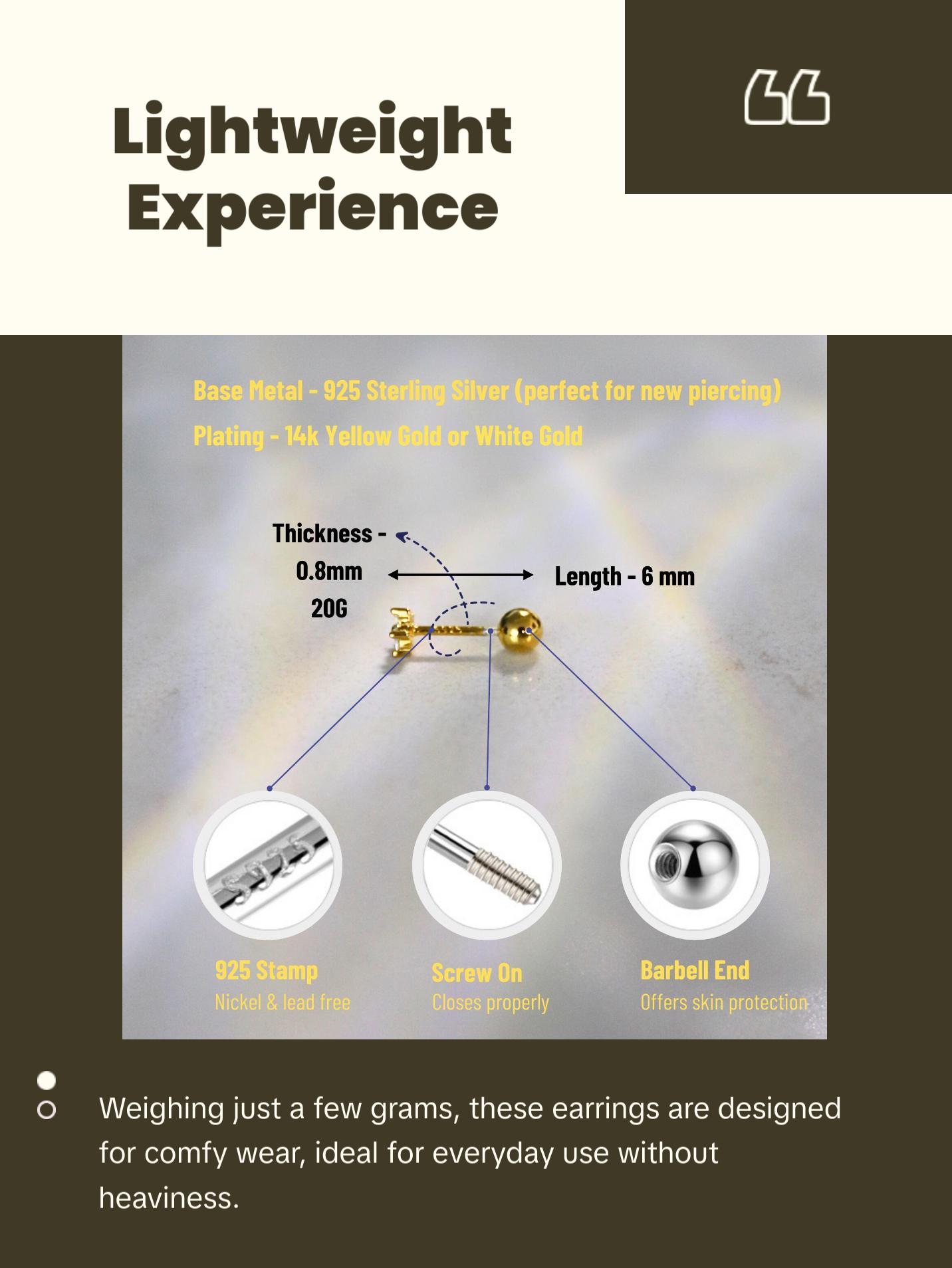 "Constellation Stars" 14K Yellow Plated 925 Sterling Silver Screw On Nap Earring