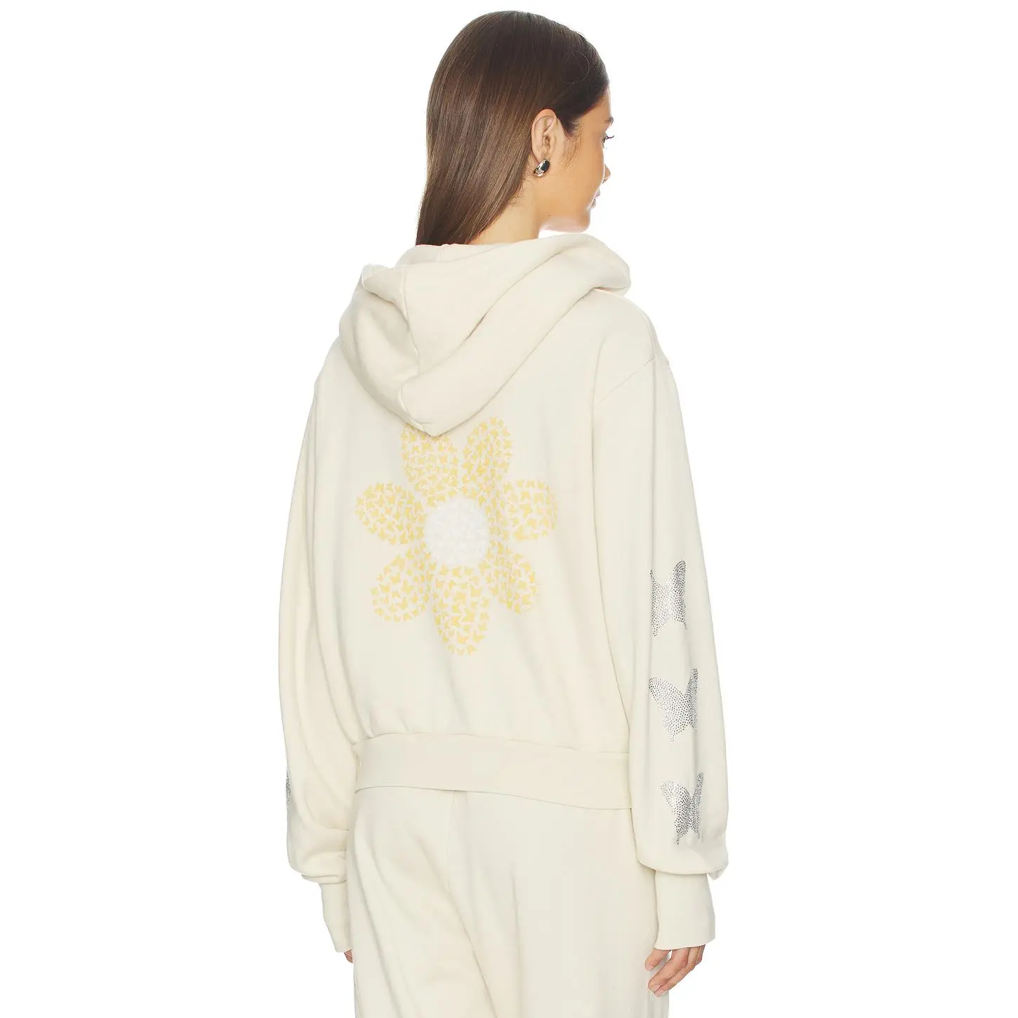 Lauren Moshi Butterfly Daisy Crop Zip Hoodie in Ivory