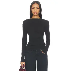 Enza Costa Jersey Long Sleeve Crew Top in Charcoal