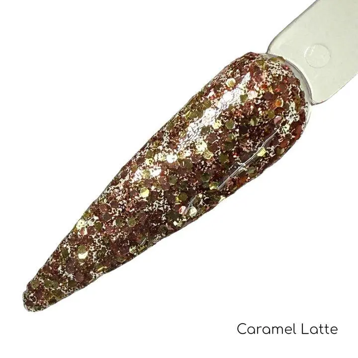 Caramel Latte Glitter Nail Dip Powder - Golden Brown with Bronze Sparkle for Long Lasting Manicure - Vegan Cruelty Free - Salon Quality Results