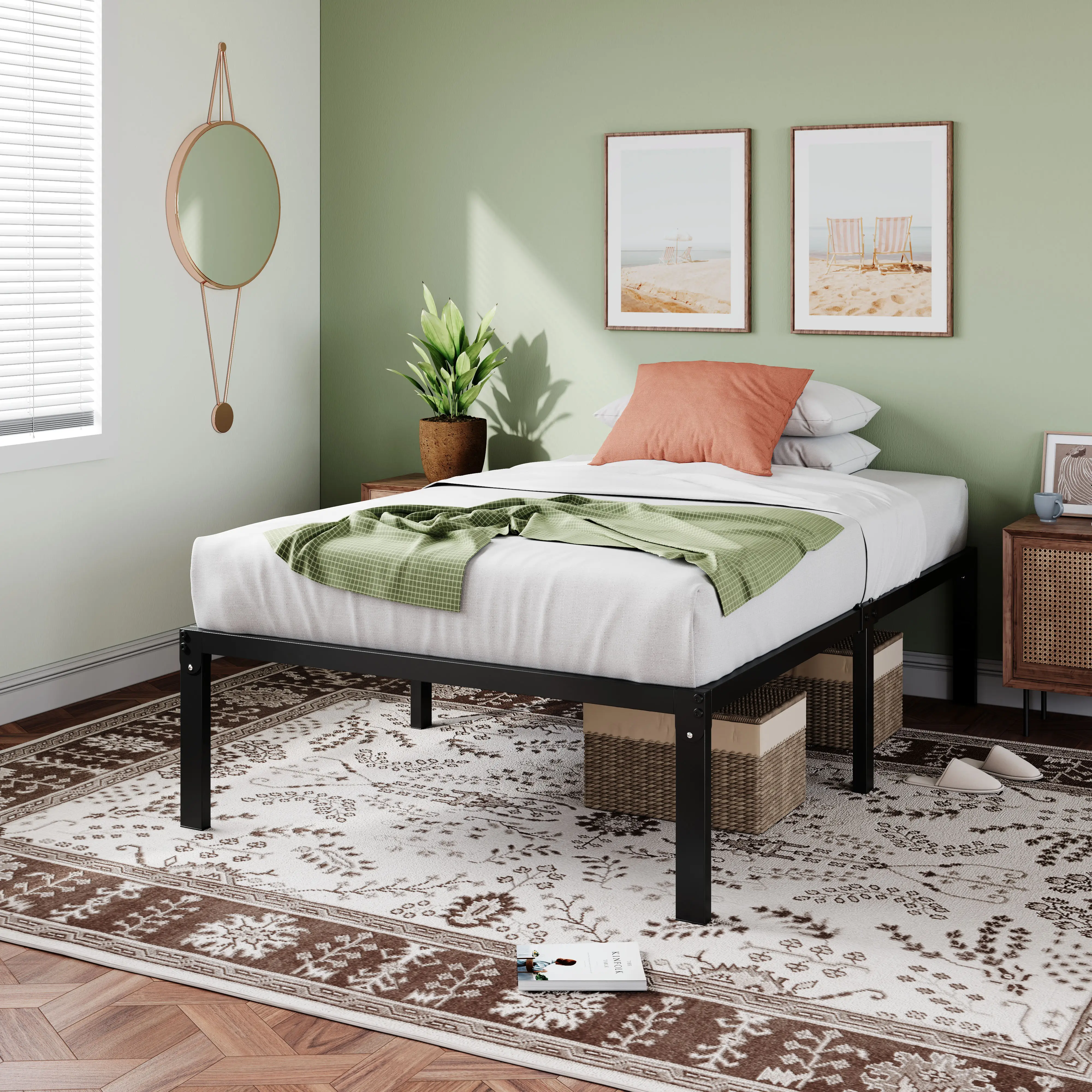 MUTICOR Heavy Duty Twin/ Full/ Queen/ King Platform Bed Frame,Self-Attached Headboard, 【Frame Only No Mattress】No Box Spring Needed,Noise-free, Non-Sl