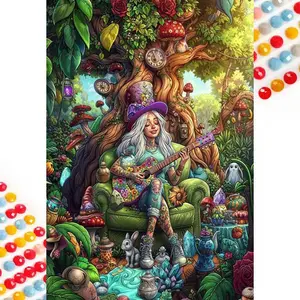 5D DIY Full Drill Round Diamond Painting - Diamond Painting Kit Under the Tree Music Mosaic Canvas DIY Wall Art, Home Wall Decoration