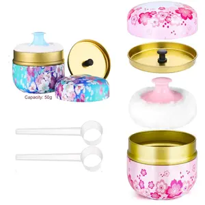 2 Sets Body Powder Puff and Container, Soft Puffs Spoon and Dusting Loose Powder Container for Home and Travel Use (Pink, Blue) - Home Improvement.
