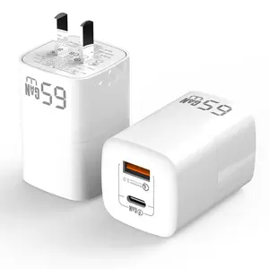 1PC PD65W Dual Port PD + QC Mobile Phone Charger Smartphone Cellphone Laptop Drone Super Fast Charging GaN Charging Head Type C Charging