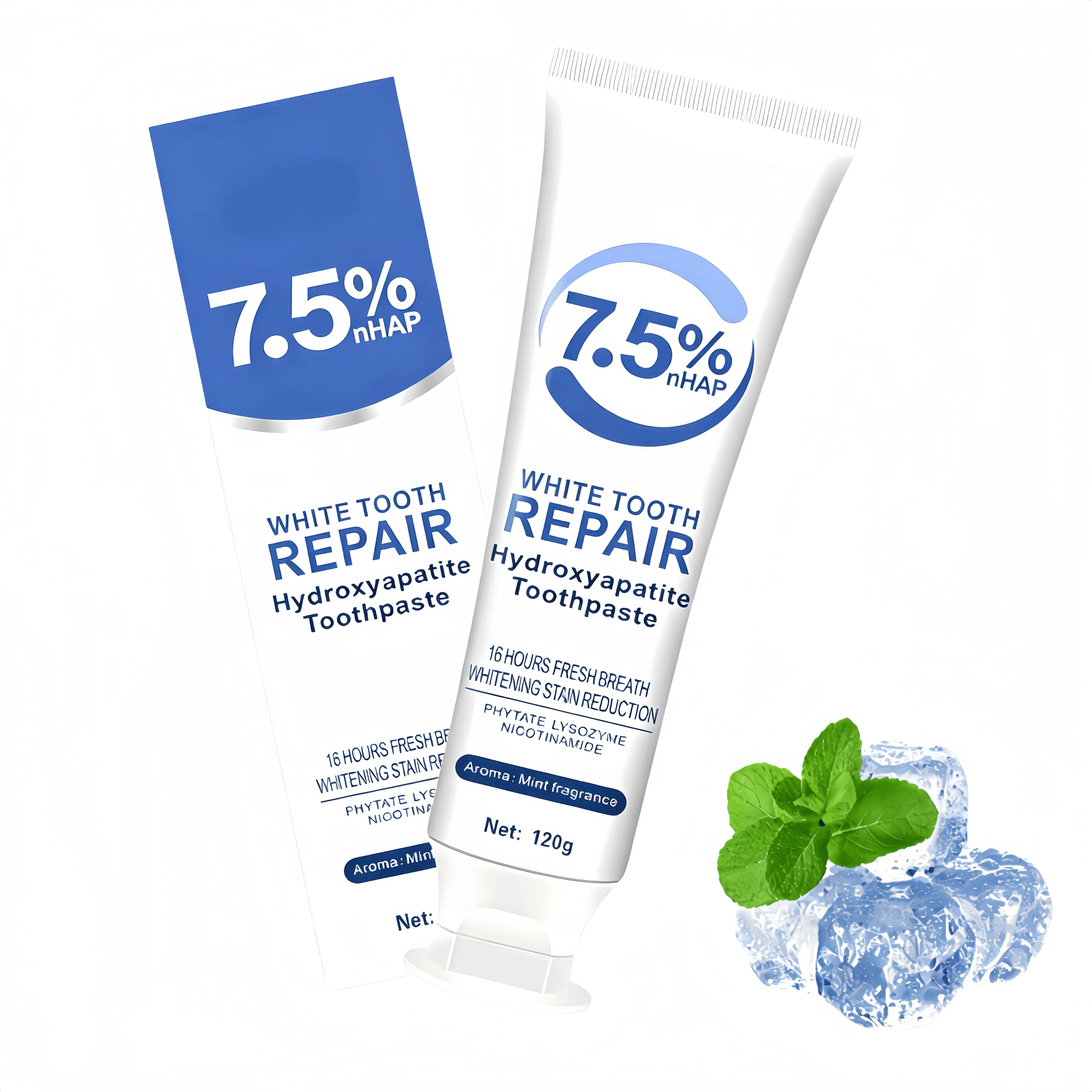2pcsNano Hydroxyapatite Toothpaste 7.5% Natural Mint Enamel Repair Fluoride-Free for Sensitive Teeth Daily Oral Care