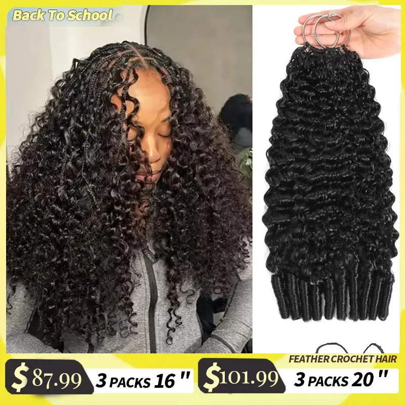VRbest Machine-Made Burmese Curly Human Hair Crochet Extensions - Natural Black, Feather Texture, Water Wave, Vacation Beach Essentials, Human Hair Hairpieces