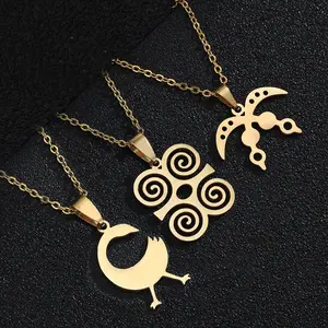 African Adinkra Symbols Pendant Necklace Symbol Fashion Ladies golden Stainless Steel Necklace