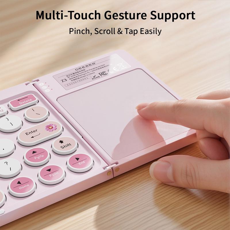 MOFii Pink Smile Keyboard, Bluetooth Connectivity, Rechargeable & Foldable, with Touchpad, Compact & Portable, Compatible with Windows, Android, iOS & Mac OS, US QWERTY Layout