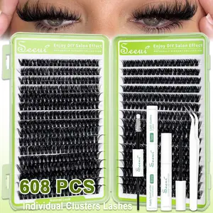 Large Capacity Dense Eyelash Book, D Curl Baddie Eyelashes, 9-16mm Mixed Length, Light Soft False Lashes, Individual Lashes Airy Cluster Lashes, Soft Wispy Comfortable，Waterproof Long-Lasting, Includes Bond&Seal Remover and Tweezer, Beginner Friendly