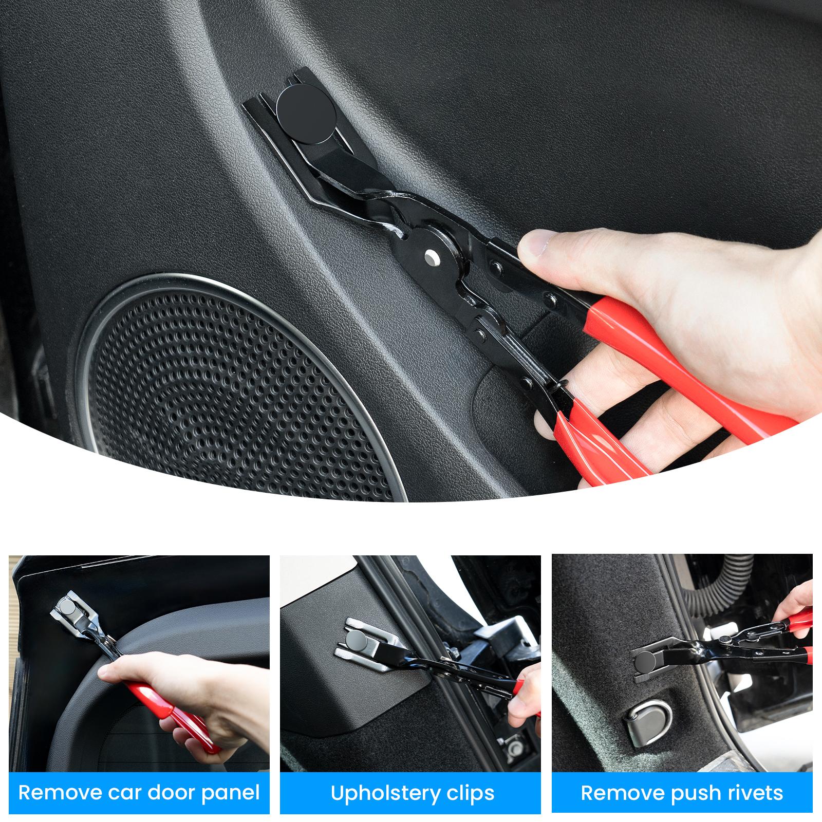 2-in-1 Car Clip Removal Pliers - 1-2mm Thin Plier Head, Spring-Loaded, Durable Trim Removal Tool for Round/Square Clips, Fasteners, Plastic Rivets, Must-Have DIY Auto Repair Tool for Car Interior Maintenance