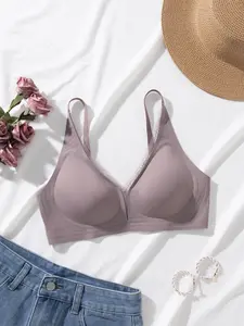 Women's Seamless V-Neck Lace Trim Wire-Free Bra (Sizes S-XXL) – Adjustable Straps with Multi-Row Back Closure, Lift Support Underwear – Black/White/Apricot/Brown – Suitable for Daily Wear, Commute & Home