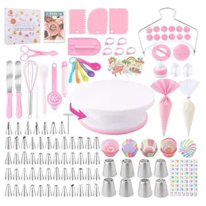 356 cake decoration kit tools, baking accessories with cake turntable, pastry piping bag, suitable for beginners' piping skills, easy to use Professional Cake Decorating Kit