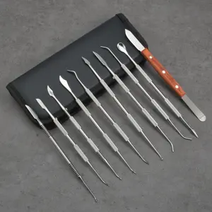 10 Double Headed Wax Carving Tools, Durable Stainless Steel Material, Portable Leather Packaging, Formaldehyde Free And Odorless, Suitable For Shaping Sculptures, DIY Art Design, Pottery Craftsmanship, And Mold Making.