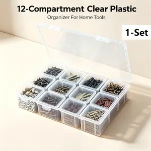 Heavy-Duty Clear Plastic Tool Organizer Box, Stackable Portable Storage Case with Removable Dividers, Transparent Multi-Compartment Container for Screws, Bolts, Spices, Beads & Small Parts, Garage & Kitchen Organizatio