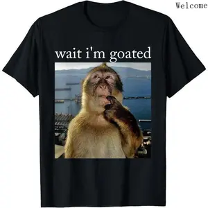 100%25 Cotton Wait I'm Goated Funny Thinking Monkey Meme Brainrot Gift T-Shirt
