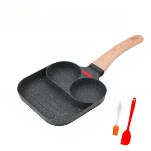 Nonstick 3-Cup Egg Frying Pan,3 Holes Skillet With Handle, 3-in-1 Breakfast Pan , Ideal for Frying Eggs, Hamburgers, Steaks & More, Comes with a Spatula and a Pastry Brush, kitche  bgadget, breakfast pan Cookware Cooker
