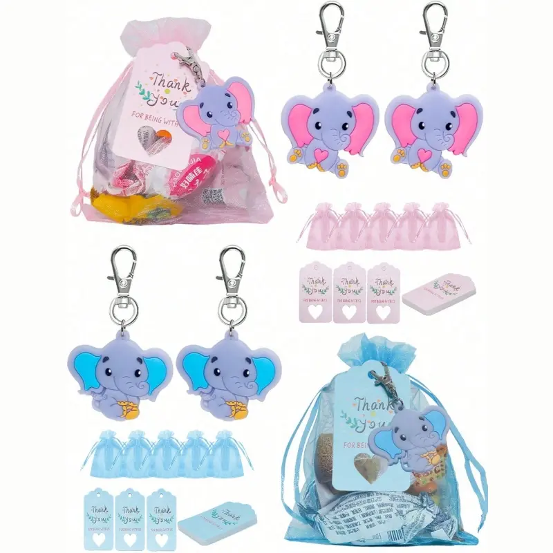 Elephant Theme Keychains Party Favors, Baby Shower Gifts for Boys & Girls, Birthday Presents, Halloween & Christmas Gift Ideas, Keychain Set