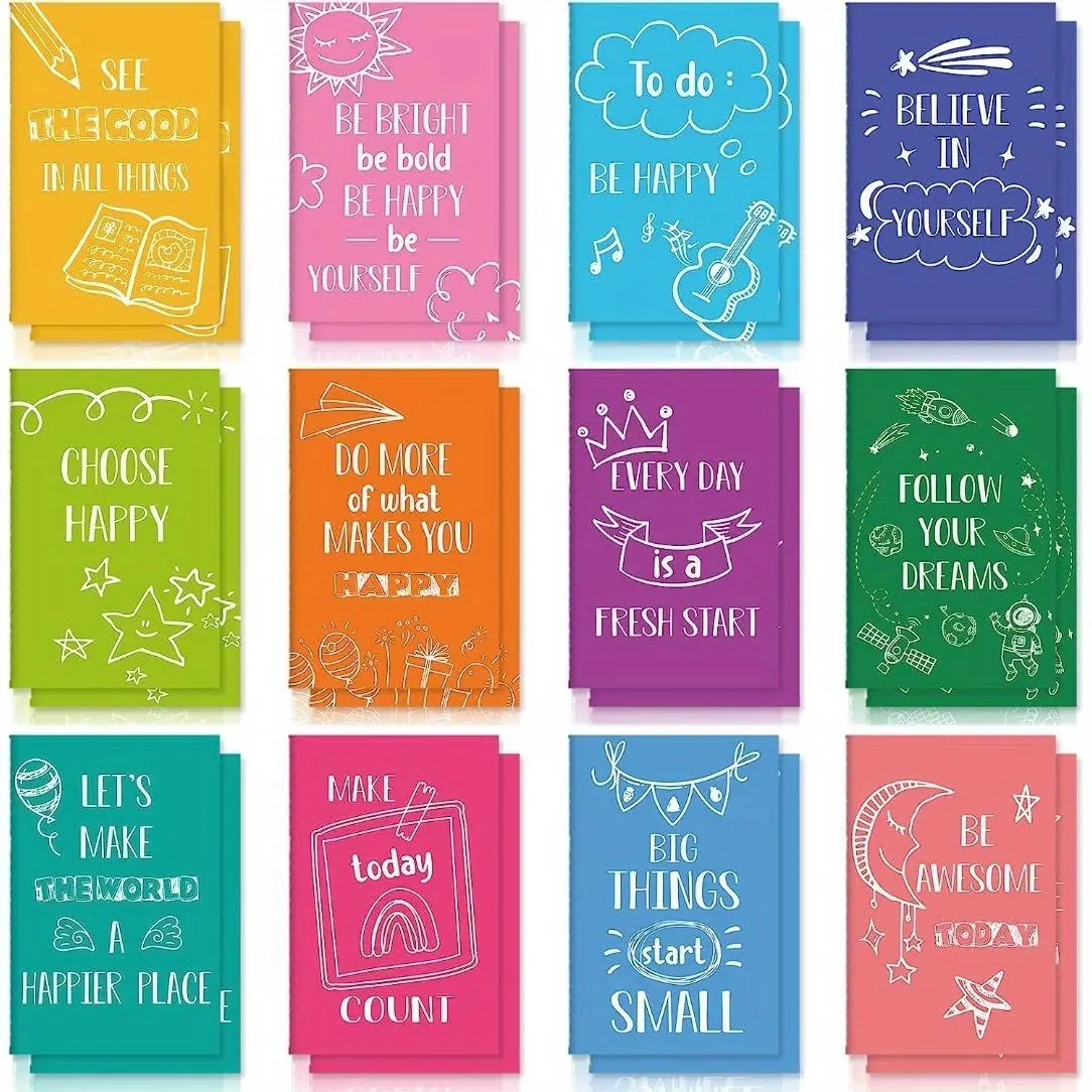 24pcs Mini Colorful Notebooks, Fun Motivational Journals For Writing, Inspiring Notepads, Kids' Small Pocket Notebook, Portable Notebook, Teacher School Office Prizes, Travel, Stationery Supplies