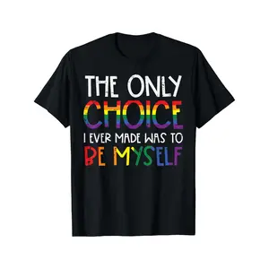 Gay Only Choice Be Myself Rainbow Pride Flag LGBTQ Men Women T Shirt Comfort Fit Breathable, Soft, Slight Stretch, Alphabets Patterned, Casual Short Sleeve Top For All-Season Wear, Essentialsen y2k  outfits  men   Retro  Shortsleeve Black Streetwear