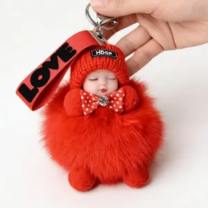 Cute Car Keychain, Fuzzy keychain, Trendy Cute Keychain, Plush Doll Phone Charm, Sleep Baby Car Key Ring, Soft Toy Figure, Perfect Gift for Friends and Family
