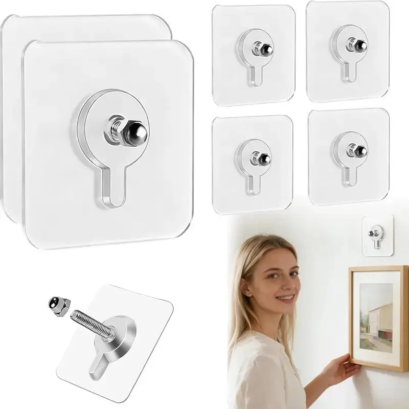 Buy 10 Get 10 Free (20PCS) No-Drill Screw Patch, 2026 Upgrade Wall Mount Acrylic Reusable Adhesive Hooks, Removable No-Mark Wall Hanging, Frame Hangers for Home Bathroom Kitchen Office  Shower Hook