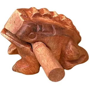 Brown 2.75 Inch Guiros Percussion Instruments Wooden Frog, Wooden Frog Musical Instrument  Decor Handcrafted Decoration (Brown 2.75")