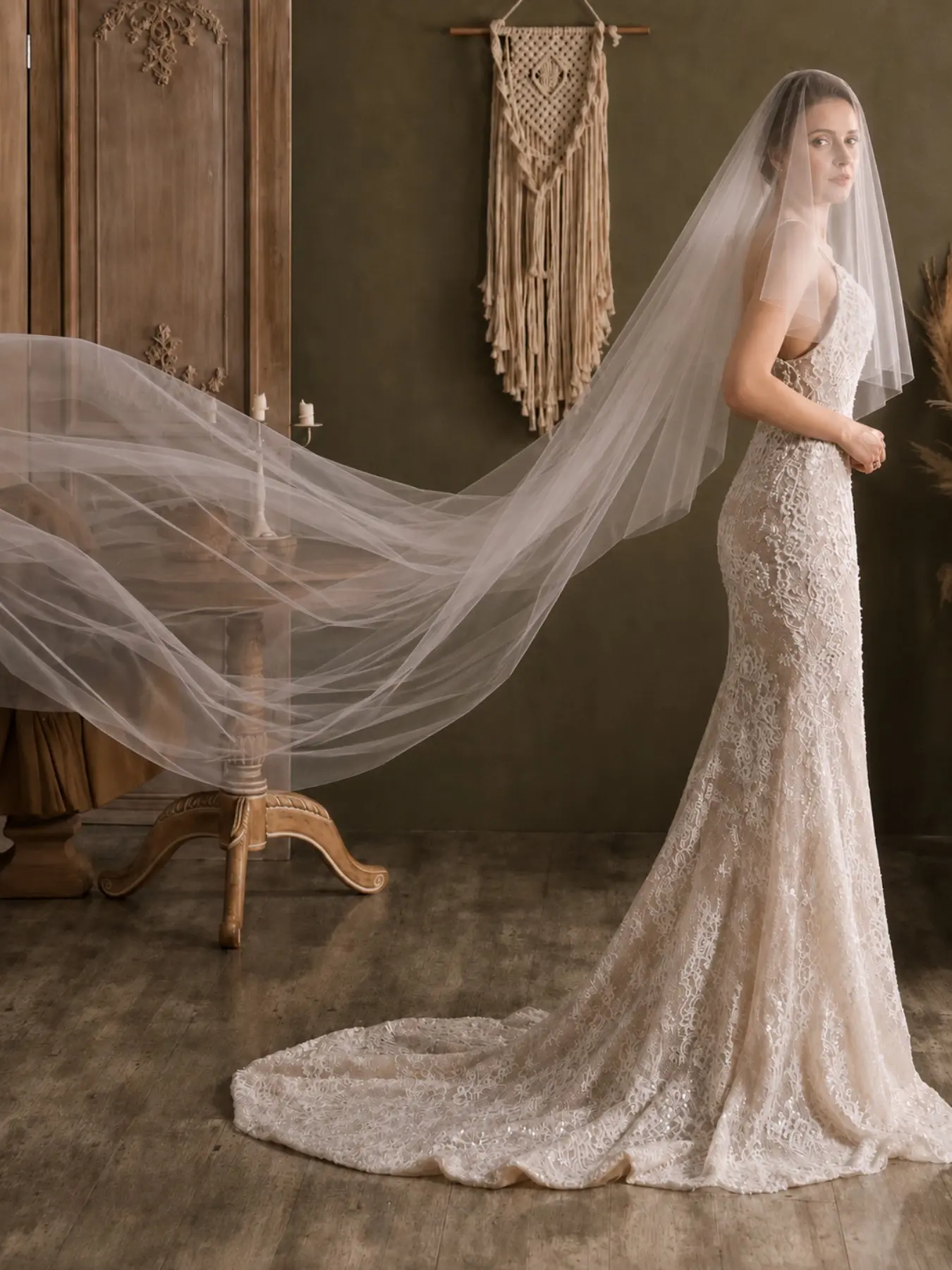 300x150cm Long Wedding Veil with Comb, Lightweight Soft Tulle Face Cover Bridal Veil, Romantic Cathedral Style Veil for Bridal Wedding Party Deco