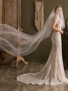 300x150cm Long Wedding Veil with Comb, Lightweight Soft Tulle Face Cover Bridal Veil, Romantic Cathedral Style Veil for Bridal Wedding Party Deco