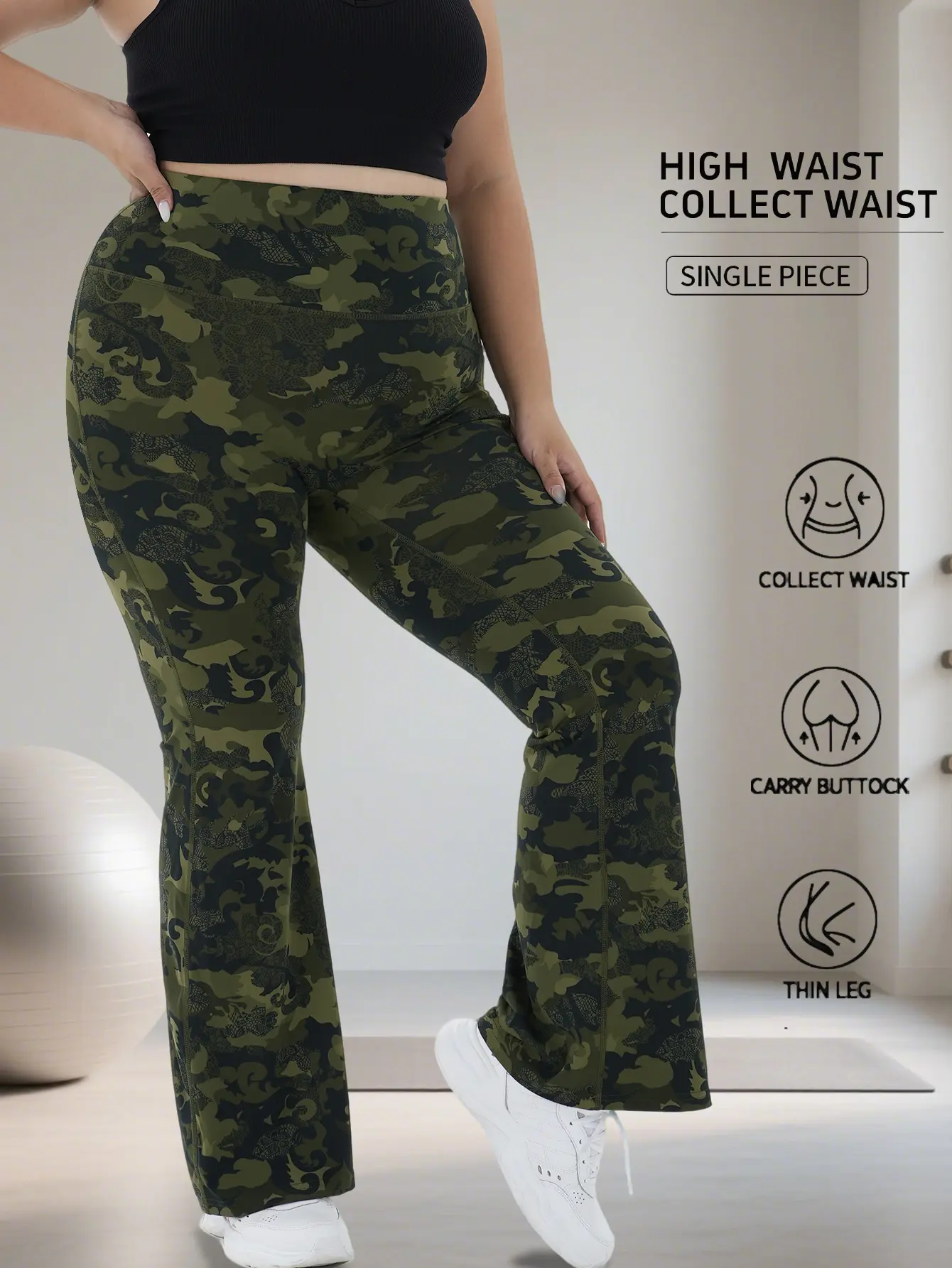 Women's Fashion Printed Chic Curve Pants, High-Waist Stretchy Flared Leg with Tummy Control and Butt-Lifting Effect, Stretchy Pants, True Size, Flared Pants