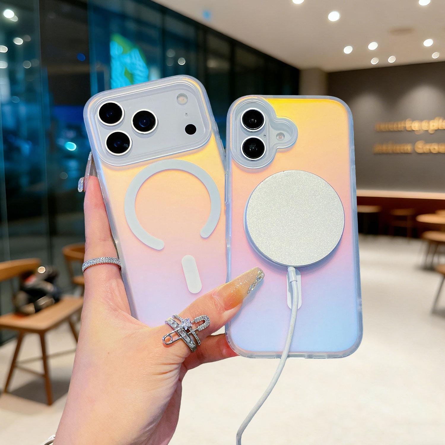 Laser PrismGlow Color-Shift Iridescent Clear Phone Case, Sparkly Cute Design, MagSafe Magnetic Cover for iPhone 17 16 15 14 13 12 Pro Max