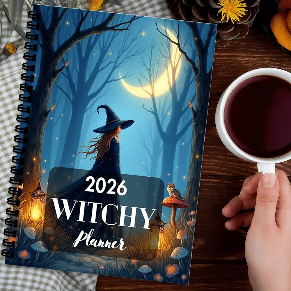 2026 Witchcraft Spiral Bound Planner Book, Track Lunar Cycle, Wiccan Annual Wheel, Ritual Tracking, Spell Diary, No Date Magic Journal