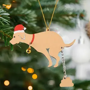 1pc Humorous Dog Poop Wooden Christmas Tree Ornament, Hanging Decor with Santa Hat and Jingle Bell,Hilarious Gift for Friends for Christmas, Halloween, New Year & Holiday Celebrations, Decoration, Home Decor Ornament