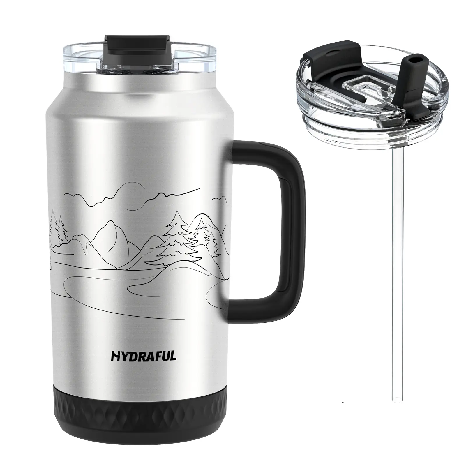 【HYDRAFUL】 64oz Tumbler with Handle and Straw - 100% Leak-Proof - Insulated Cup Reusable Stainless Steel Large Water Bottle Travel Mug for Gym, Hiking, and Camping - Gifts for