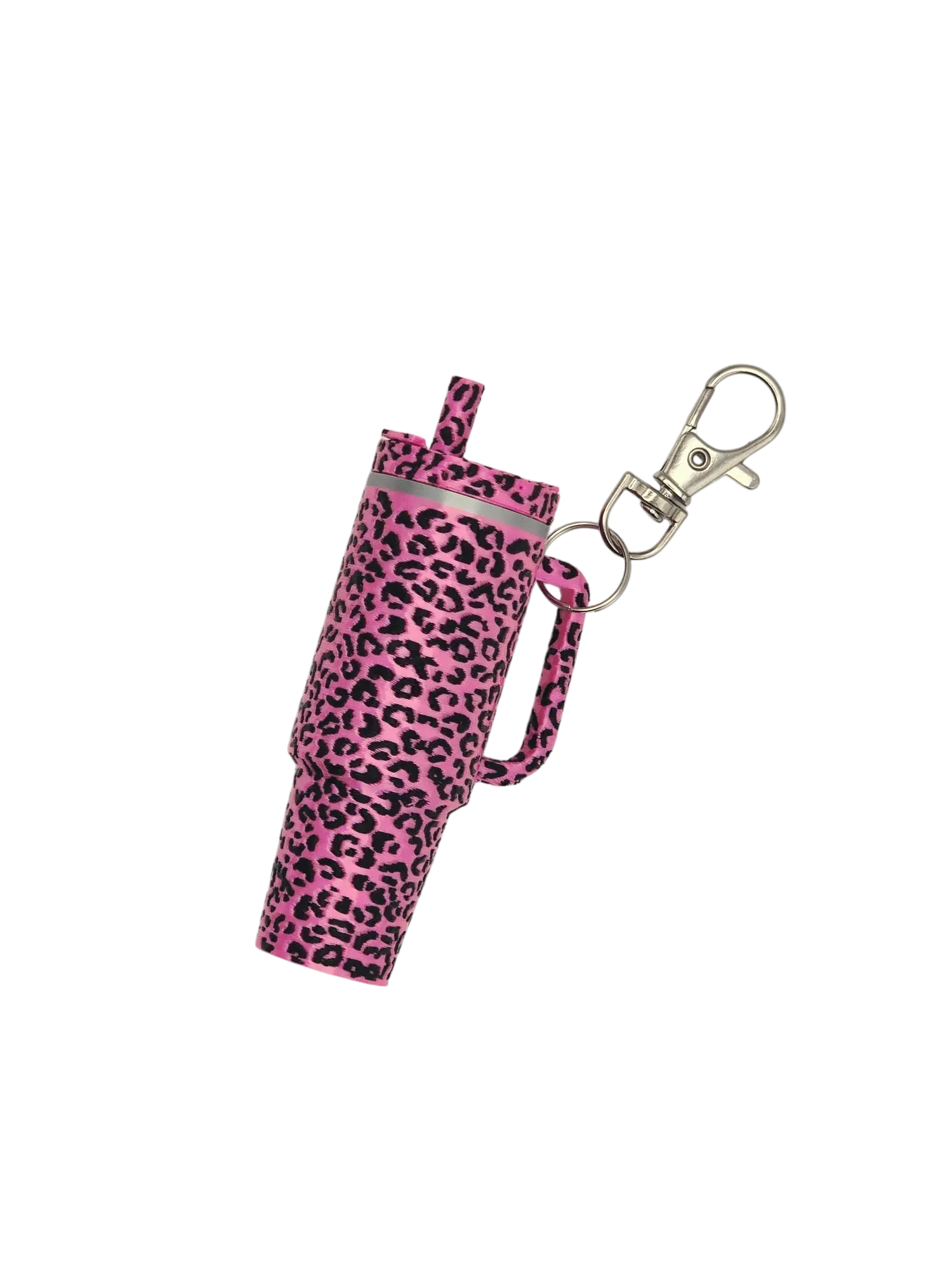 PINK Leopard Print Mini Cup Keychain - Cute Charms for Handbags, Stanley Cup Accessories, Women's Lip Balm Holder Keychain