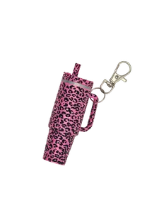 PINK Leopard Print Mini Cup Keychain - Cute Charms for Handbags, Stanley Cup Accessories, Women's Lip Balm Holder Keychain