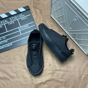 Men's Large-Size All-Black Lace-Free Canvas Slip-On Shoes - BOA Knob, Easy-to-Put-On, Simple, Versatile, Breathable Casual Board Shoes, Men's Walking Footwear with Rubber Sole