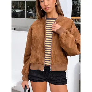 Rebecca Tan Cuffed Suedette Bomber Jacket