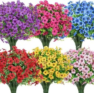 6-Color Artificial Flower (12/24pcs/set), UV Resistant Colorful Fake Flower, Decorative Bouquet for Home Garden Party Wedding Decor, Artificial Flowers Bouquet summerwins Porch Window Box Table Vase Home Indoor Outdoor Decoration