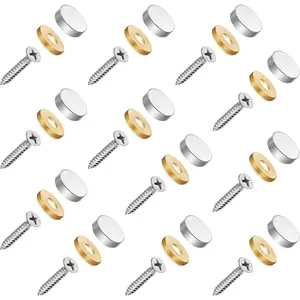 12 Pack 0.63"/16mm Diameter Silver Stainless Steel Decorative Mirror Screw Cover Cap, Mirror Screws Fasteners Hardware for Furniture Signage Sign Advertising